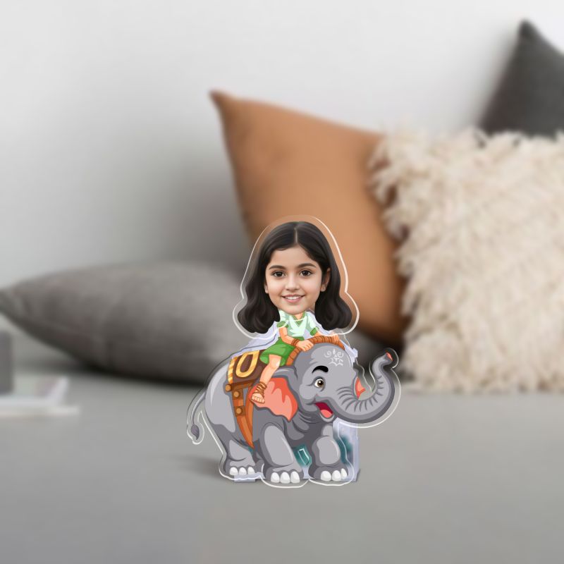 Personalized Elephant Theme Caricature with Shaking Head, Custom with Funny Face Birthday Return Gift for Kids & Girls Battery Powered with Moving Head Bobblehead Figurine